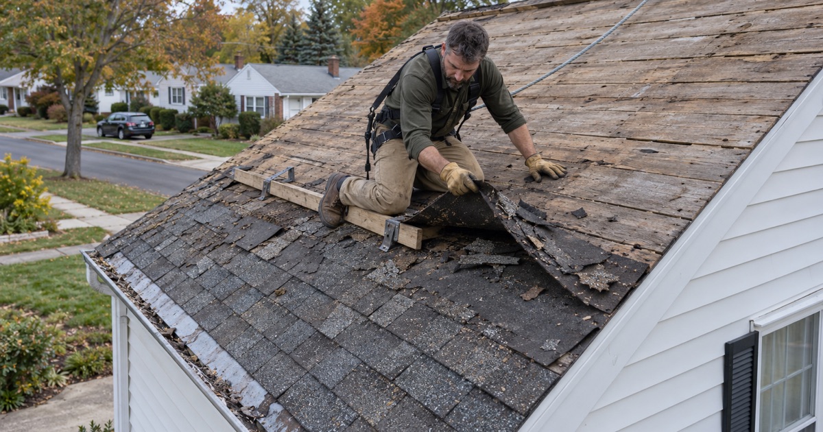 A like-for-like tear-off on a postwar Hasbrouck Heights house, the roof’s pitch left as it was